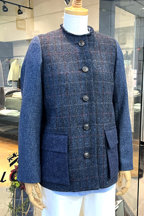 [WOMAN] COLLARLESS JACKET - BRITISH TWEED / カラーレスジャケット-ブリティッシュツイード