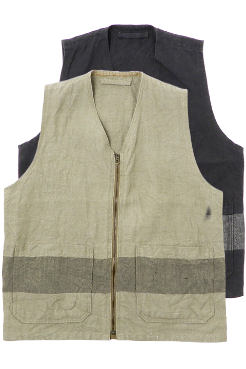 BEAN SACK BORDER VEST - HEMP LINEN / ビーンサックボーダーベスト 