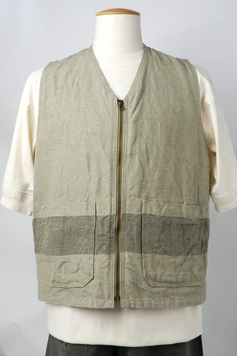 BEAN SACK BORDER VEST - HEMP LINEN / ビーンサックボーダーベスト 