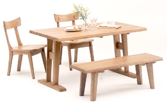 【送料無料】　春日　ダイニング4点セット(1350)　タモ材　