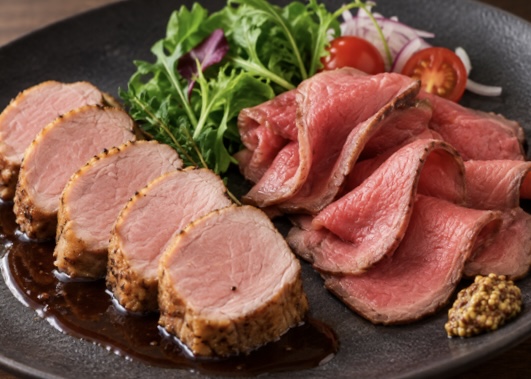 (冷凍)炭火焼ローストビーフ、ポーク2種(送料込)