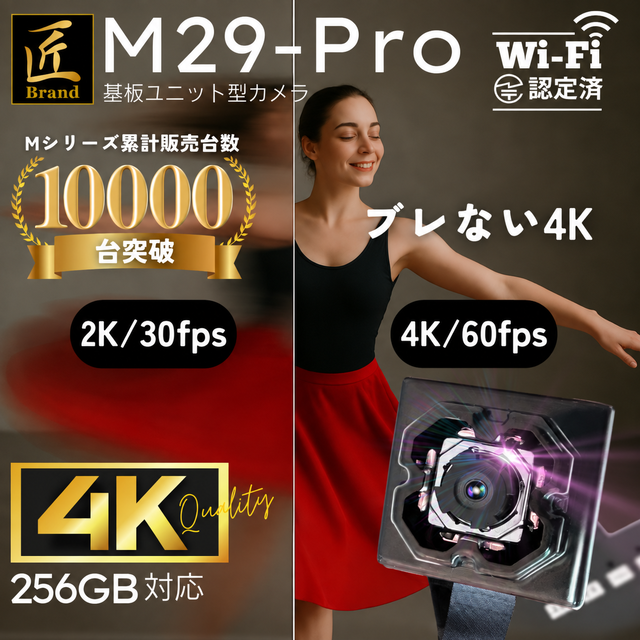 【送料無料】匠ブランド 基板型カメラ 基板カメラ 基板ユニット ジャイロレンズ 4K画像 小型カメラ wifi 4K 自作 高画質 長時間録画録音 隠しカメラ スパイカメラ 隠し撮り 『M29 Pro』 (エム29プロ) TK-MOD-29P