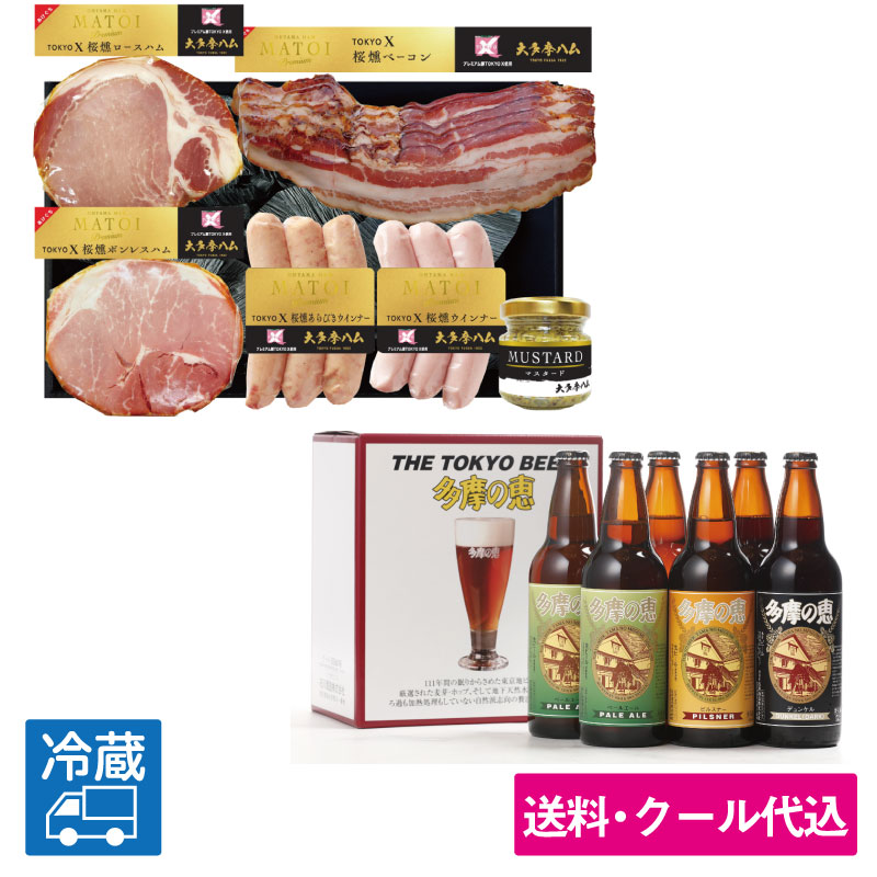 多摩の恵と「大多摩ハム MATOIプレミアム TOKYO Xハム5品詰合せ」ギフト ＜送料込みビール＞