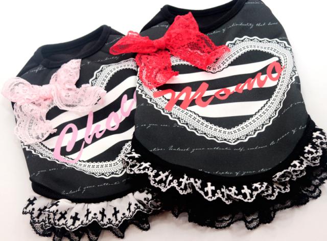 愛犬のお名前入りモノクロームワンピース