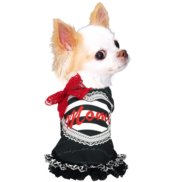 愛犬のお名前入りモノクロームワンピース