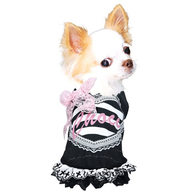 愛犬のお名前入りモノクロームワンピース