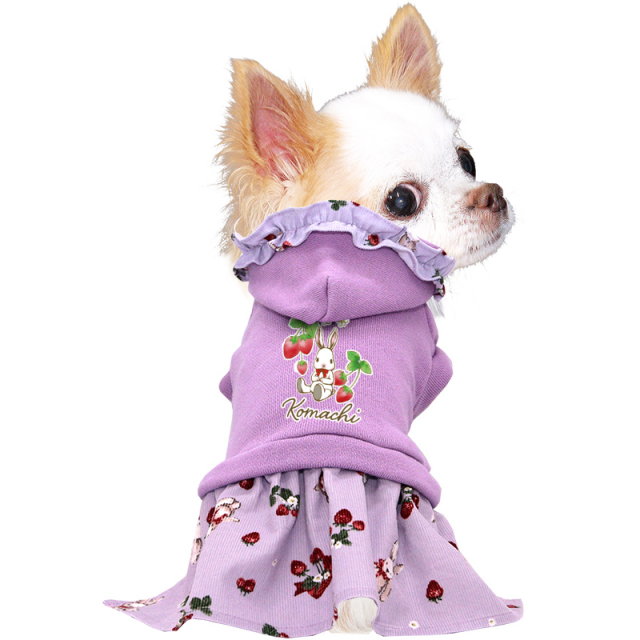 愛犬のお名前入り うさぎとイチゴのコーデュロイワンピース【犬服専門
