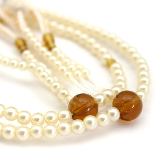 PC念珠 女性用 パール アイボリー琥珀 2色房