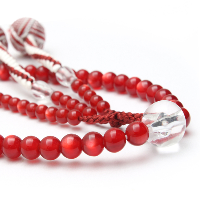 女性用念珠 桜の転写 レッド 2色房｜創価学会仏壇・仏具 田中仏壇店