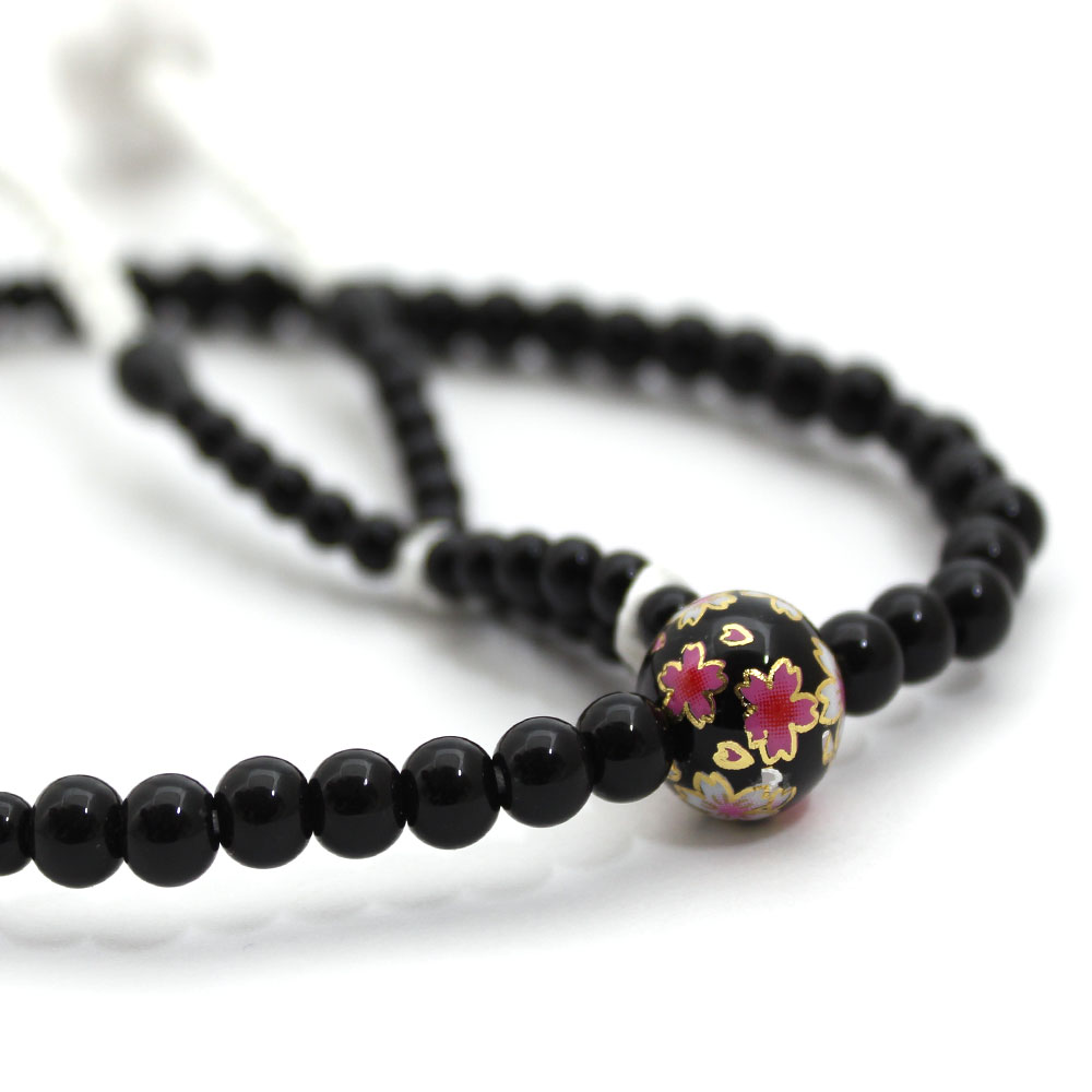 PC念珠 女性用 桜の転写 ブラック 小田巻梵天