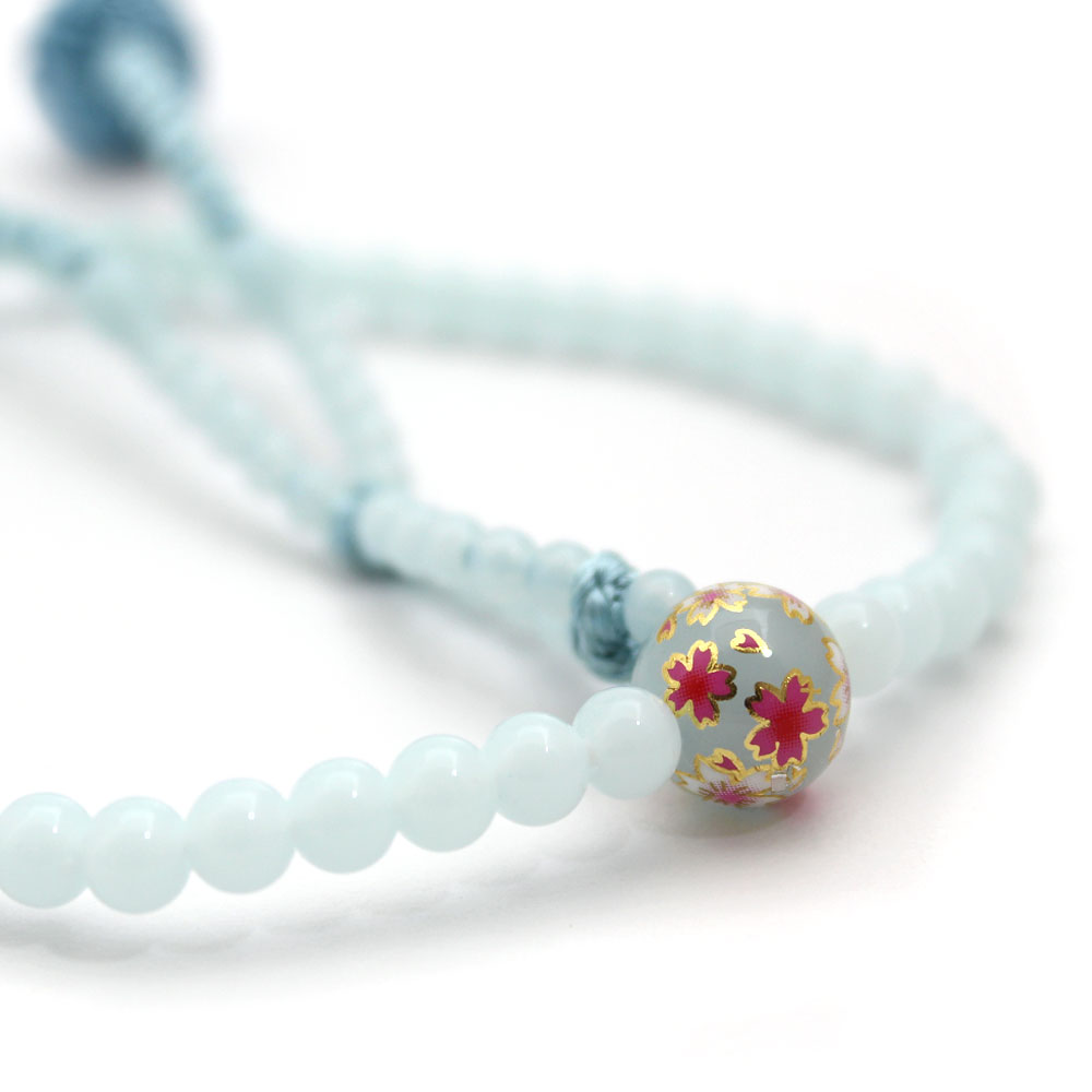 PC念珠 女性用 桜の転写 ブルー 小田巻梵天