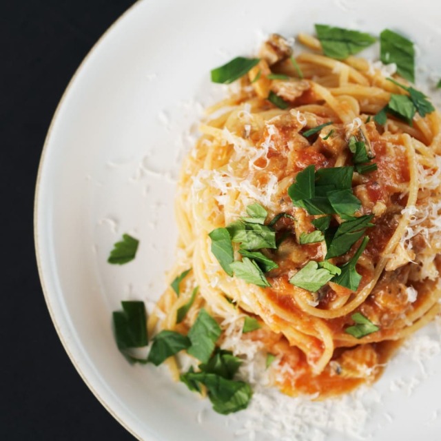 ひさみのへしこ　トマトパスタに