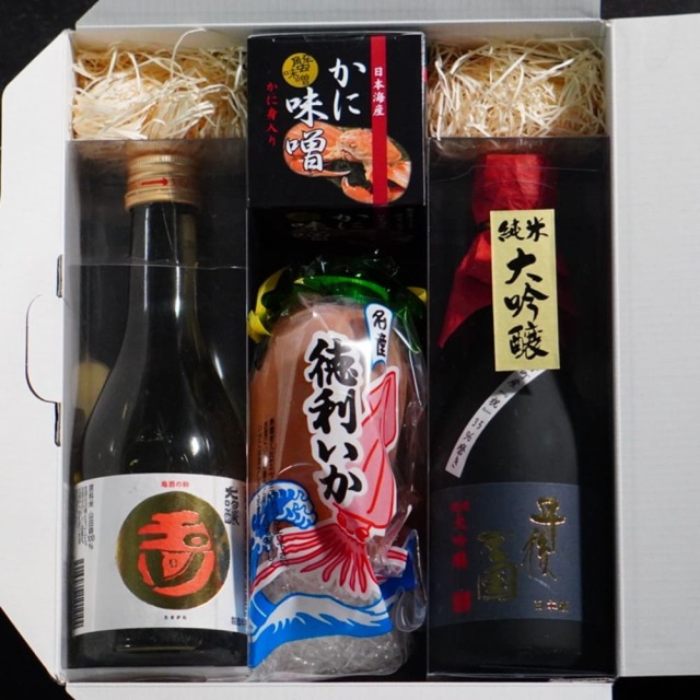 丹後の地酒と蟹みそ＆徳利いかのおつまみセット 化粧箱入り
