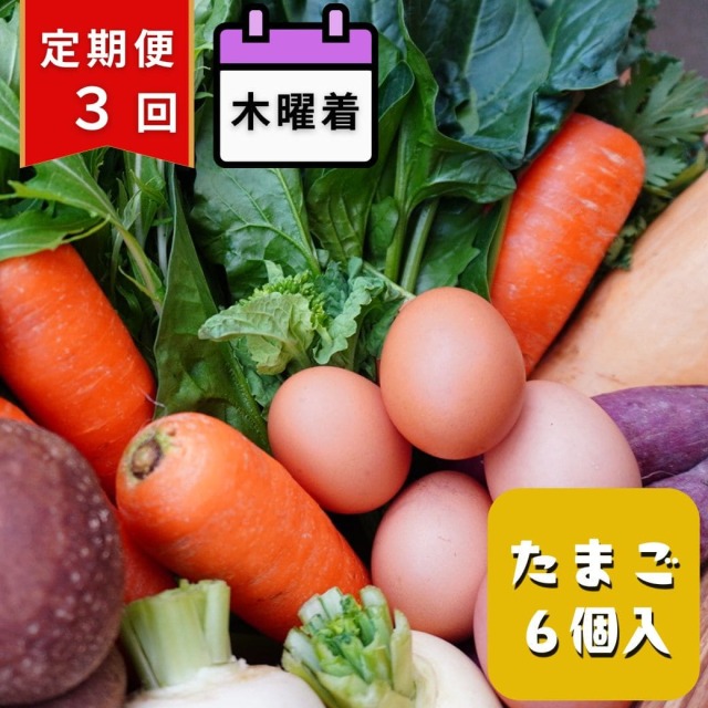 【定期便3回・木曜着】丹後・旬の野菜6～8種とこだわり卵詰め合わせセット