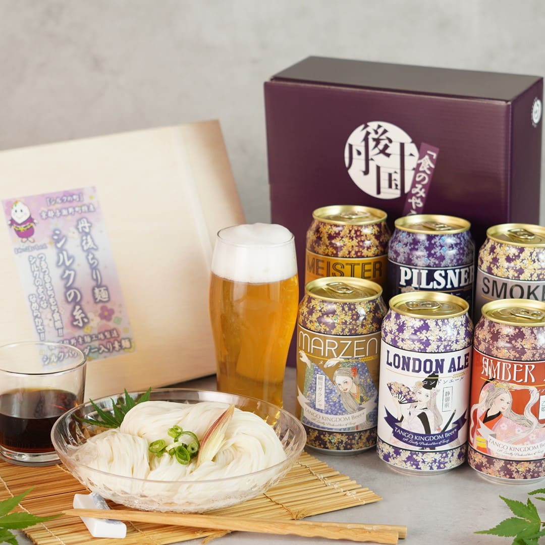 【夏限定】のどごし味わう至福のギフト 丹後姫ビール6缶＆木箱入りシルク素麺セット