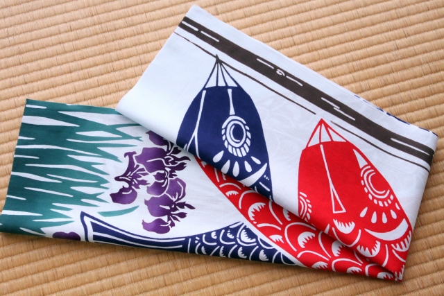 手ぬぐい　菖蒲に鯉幟
