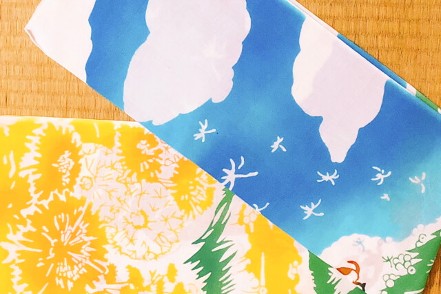 手ぬぐい　たんぽぽに猫