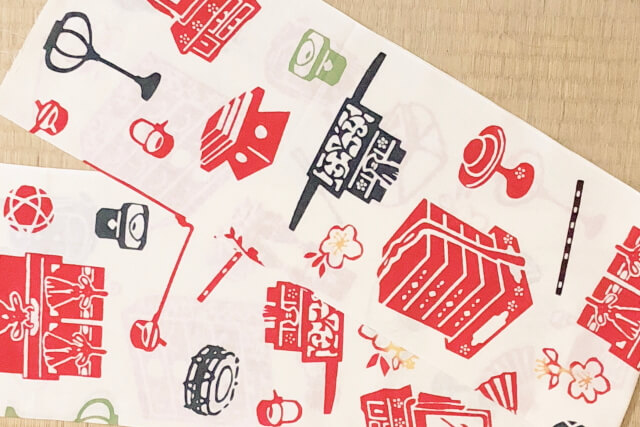 手ぬぐい　雛道具（白）