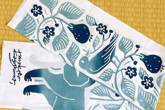 手ぬぐい　梨と柴犬とゆりかもめ