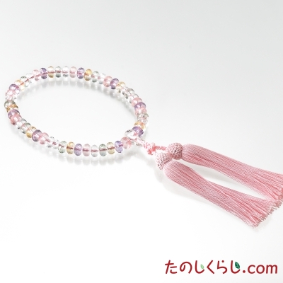 【送料無料】京念珠　スターシェイプカット（女性用片手持ち　桐箱入り）　ミックスクォーツ