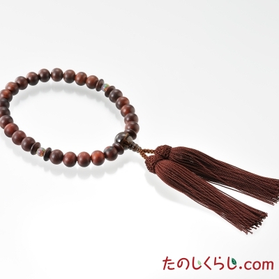 【送料無料】《京念珠×京セラ》京都オパール　朱檀（男性用片手持ち　桐箱入り）　茶水晶