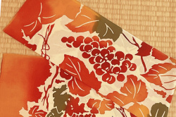 手ぬぐい　葡萄に瑠璃鶲（るりびたき）