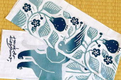 手ぬぐい　梨と柴犬とゆりかもめ