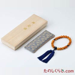 【送料無料】京念珠　屋久杉（男性用片手持ち　桐箱入り・念珠袋付き）