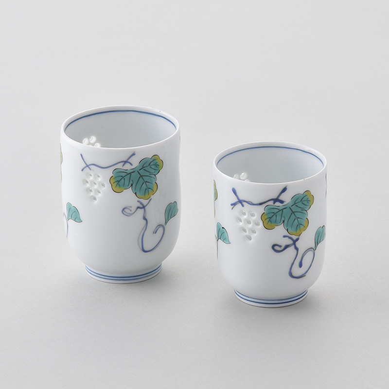 水晶ぶどう 湯呑（2サイズ） 水晶彫の丹心窯