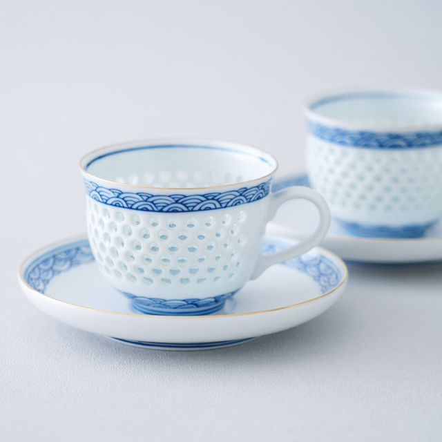 水晶彫の丹心窯】アウトレット福袋 Dセット（水晶青海波 コーヒーセット）