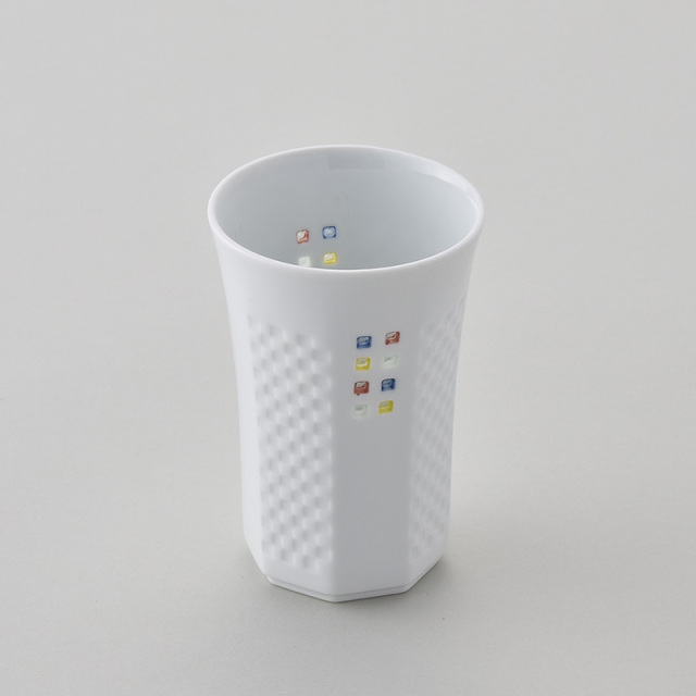 水晶カラフルスクエア レリーフタンブラー 水晶彫の丹心窯