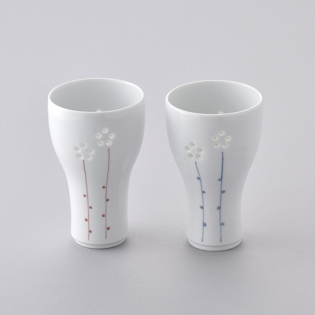 丹心窯　水晶彫スープカップ3個セット　波佐見焼 マグカップ 有田焼 波佐見焼 丹心窯 水晶彫花遊びマグ（赤/青） 桜 花