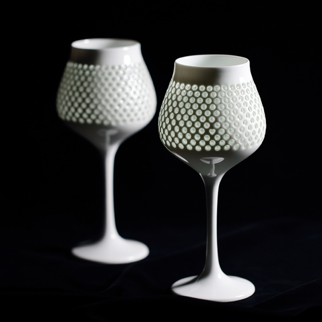 水晶原紫 ワイングラス 水晶彫の丹心窯