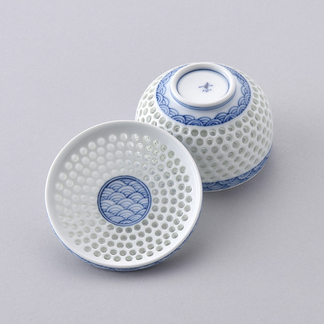 波佐見焼 丹心窯 水晶彫青海波 高台小鉢デザート椀4個 波佐見焼