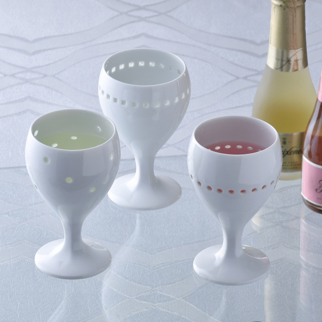 20％OFF］水晶クリアドット ショートワイングラス 水晶彫の丹心窯