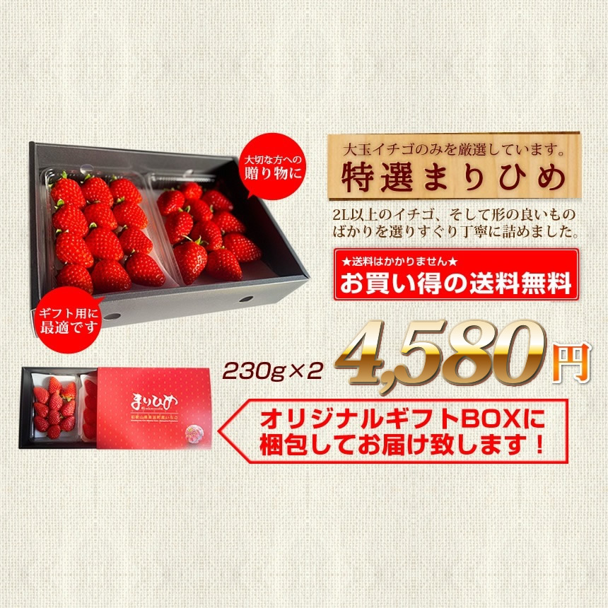 【販売期間12月〜3月予定】『紀州イチゴ「特選まりひめ」』日付指定同梱不可