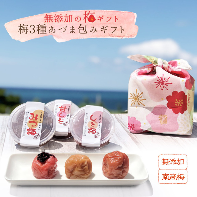 『みちばあちゃんの梅干し「梅3種あづま包みギフト」100g×3個』【ギフト対応】送料無料 しそ梅・みつ梅・甘しそ（各100ｇ）をあづま袋に包みました。