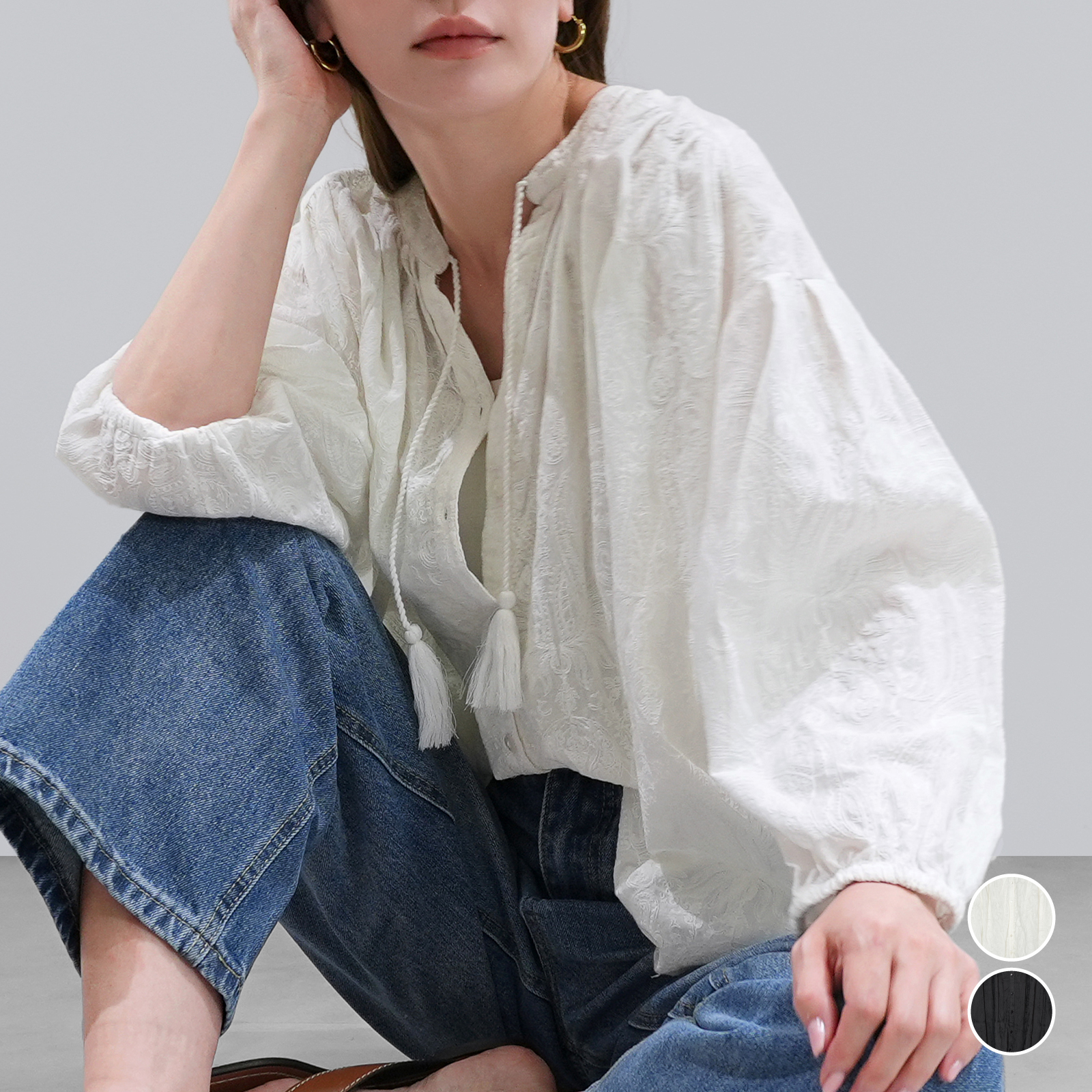 総刺繍ギャザーヨークブラウス〈トップス〉