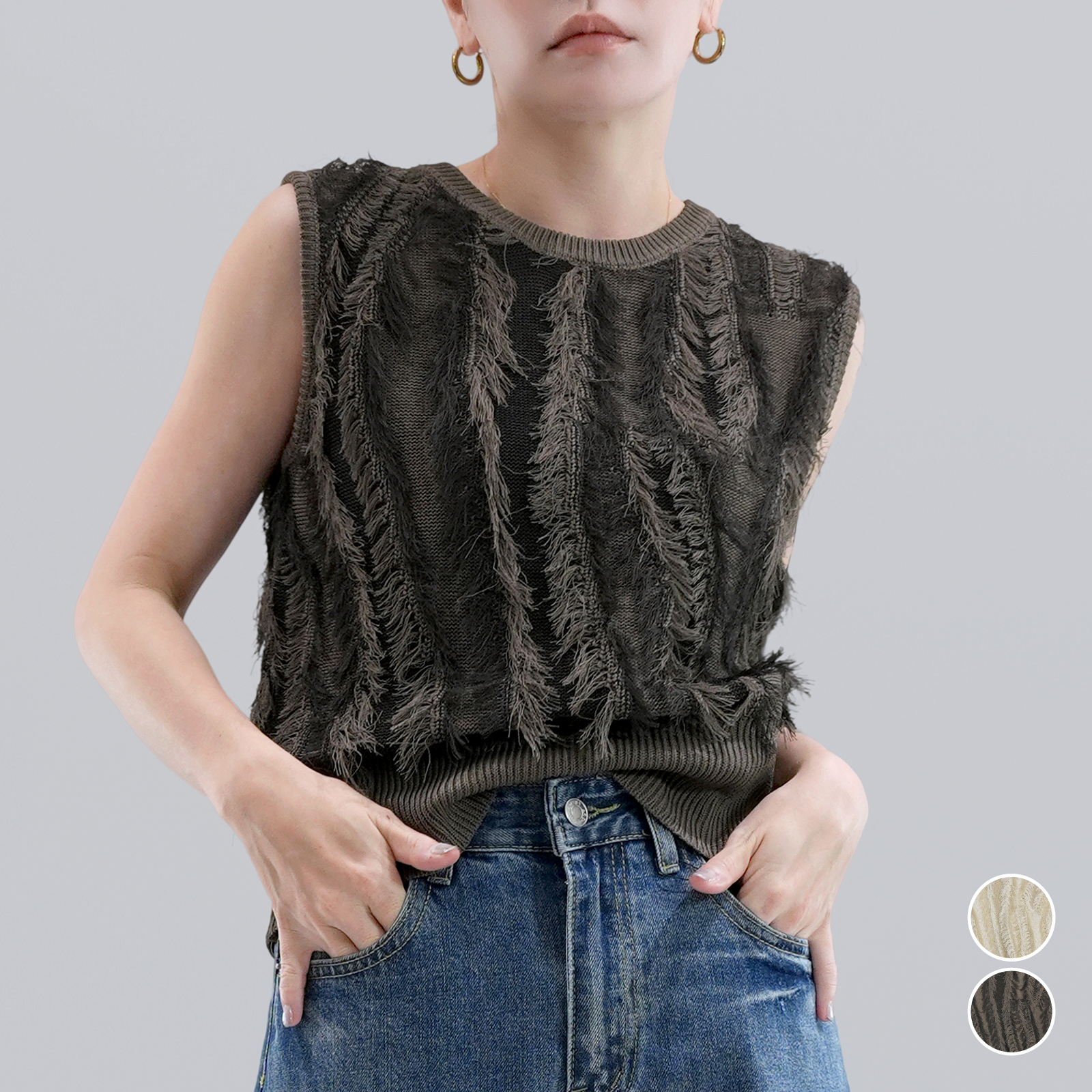 【2025/SS/新作】 強撚シャギーグラデーションベスト〈トップス〉