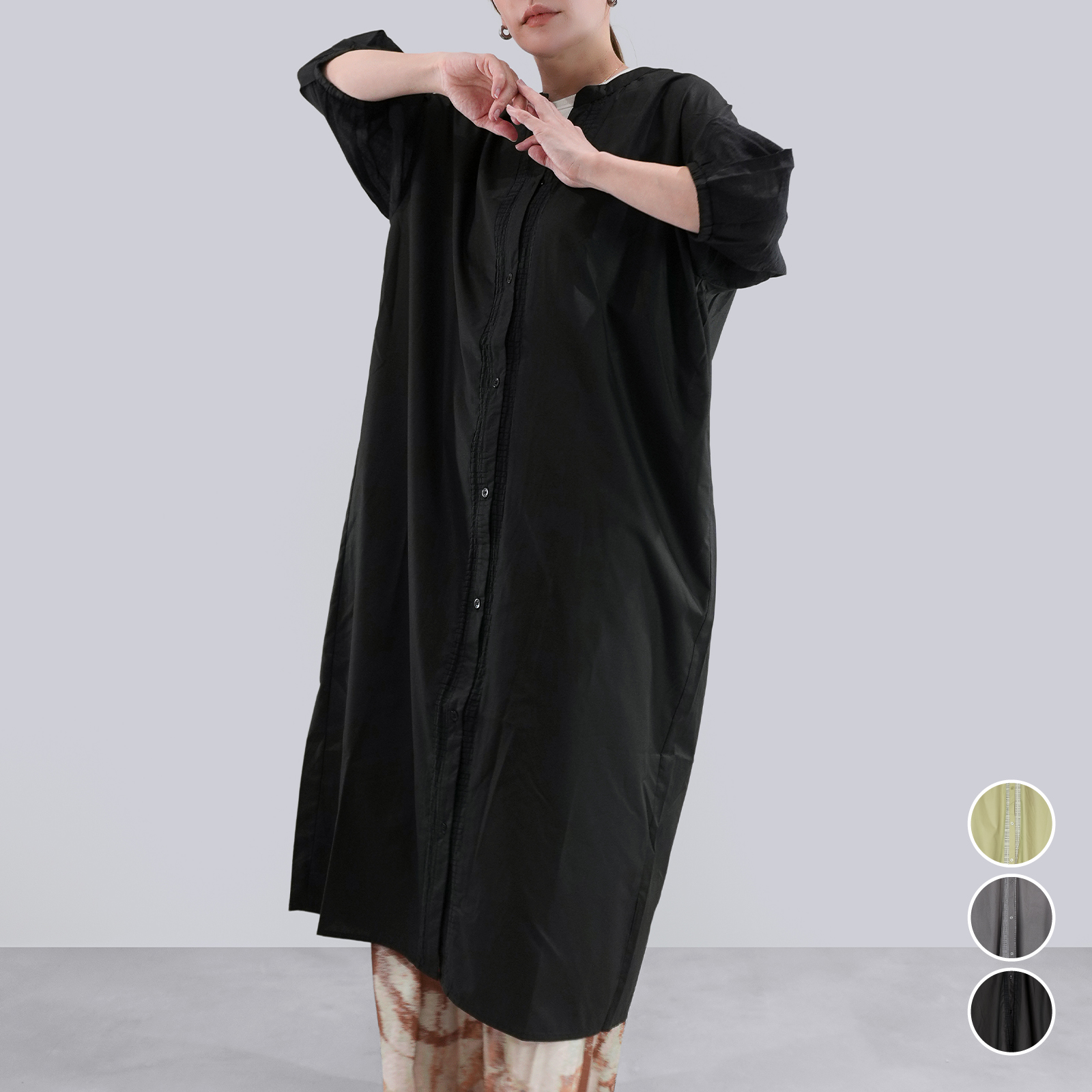 ジャガード切替シアースリーブシャツOP〈ワンピース〉
