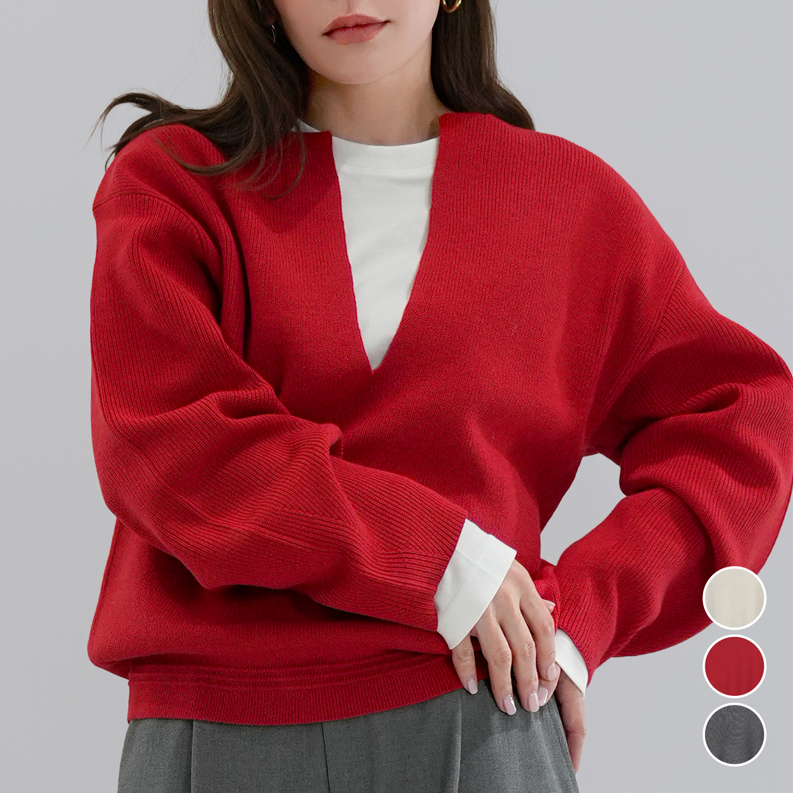 深Vデザインニット〈トップス〉