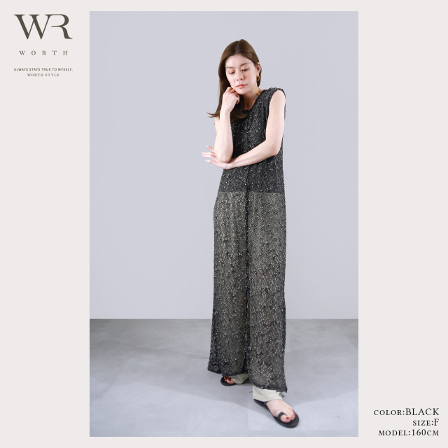 ヒッピー風ロングベスト 2025/SS/新作】2WAYネップロングベスト〈トップス〉 +design
