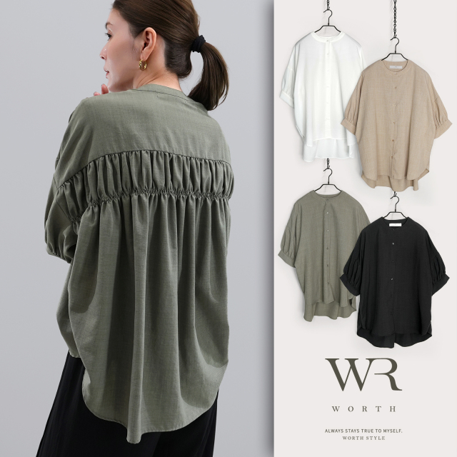 2025/SS/新作】麻調バックギャザーブラウス〈トップス〉 +design