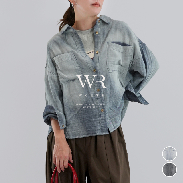 【2025/晩夏/新作】ガーゼラウンドデニムシャツ〈トップス〉