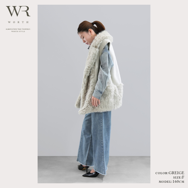 ※ きなここ☆ Design aera プードルファームートンベスト.*˚ ファームートン切替ロングコクーンベスト｜WORTH