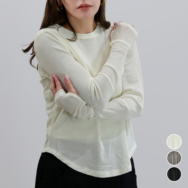 袖シアー切替ロンT〈トップス〉