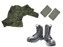 戦闘服（ECリップストップ２型）・足ゴムバンド・楯桜長靴　綺麗に着こなす３点セット