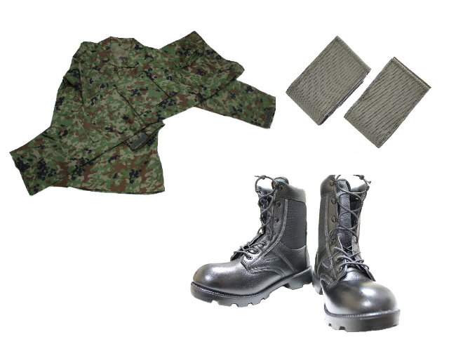 戦闘服（ECリップストップ２型）・足ゴムバンド・楯桜長靴　綺麗に着こなす３点セット