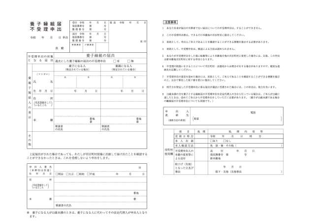 養子縁組届不受理申出書令和7年5月