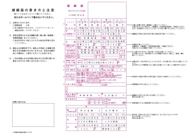 婚姻届の書き方R6年6月